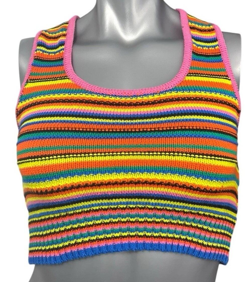 Forever 21 Tank Top Sweater Large Striped Colorful Festival Maximalist Dopamine